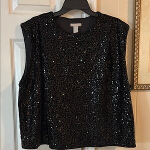 H&M Black Sequin Boxy Blouse